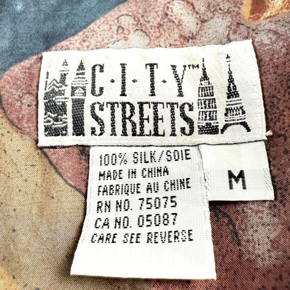 90's VTG CITY STREETS Vintage 100% Silk Abstract Art Print Button Shirt Mens M - Picture 4 of 11